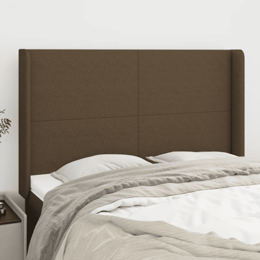 vidaXL Cabeceira cama c abas tecido 147x16x118128 cm castanho-escuro
