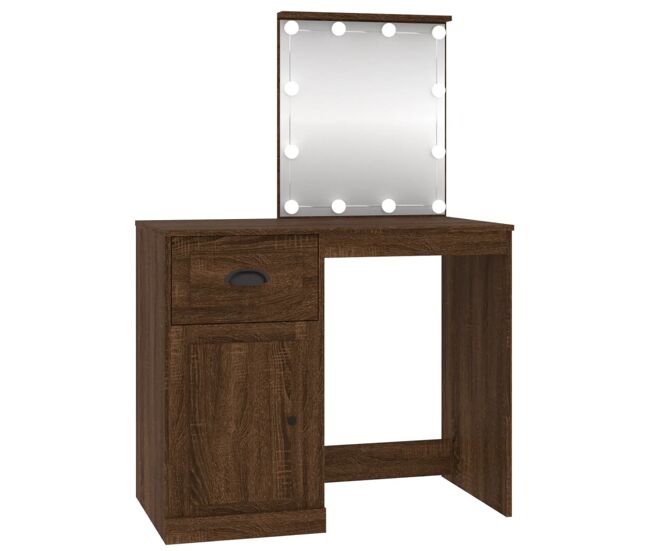 Vidaxl tocador con led madera contrachapada marrón roble 90x50x132,5cm