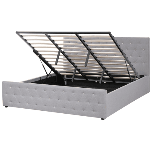 Cama baú Tecido AMIENS 180 x 200 cm Cinzento claro
