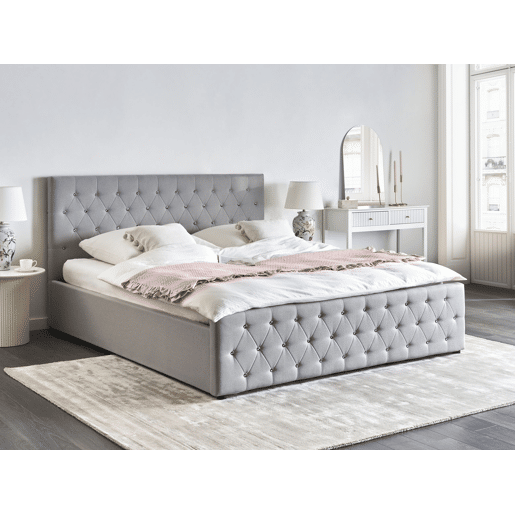 Cama baú Tecido AMIENS 180 x 200 cm Cinzento claro