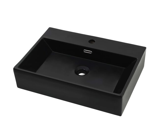 Vidaxl lavabo con orificio para grifo cerámica negro 60,5x42,5x14,5 cm