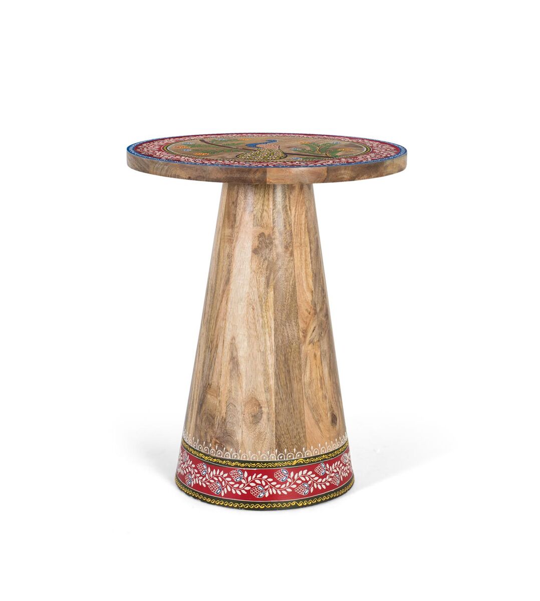 Mesa auxiliar de madera de mango con detalles pintados a mano