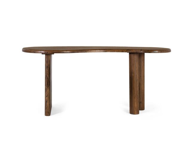 Elegante mesa escritorio de estilo rústico fabricado en madera de teka y acabado en color nogal.