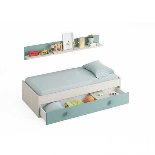 Cama de casal júnior Yuki Branco Alpes - Verde Acqua 201 x 43 x 98 cm