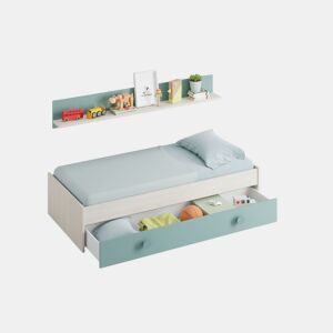Cama compacta para jovens com prateleira 98 x 201 cm Yuki Branco Alpes - Verde Acqua 201 x 43 x 98 cm