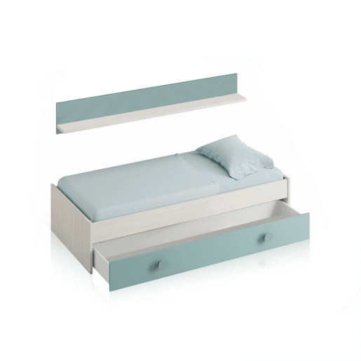 Cama de casal júnior Yuki Branco Alpes - Verde Acqua 201 x 43 x 98 cm