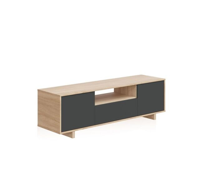 Mueble TV con almacenaje oculto en roble canadian y antracita 150x41 cm Lino Roble Canadian - Antracita 150 x 47 x 41 cm
