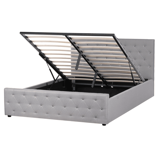 Cama baú Tecido AMIENS 160 x 200 cm Cinzento claro