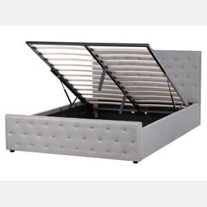 Cama baú Tecido AMIENS 160 x 200 cm Cinzento claro