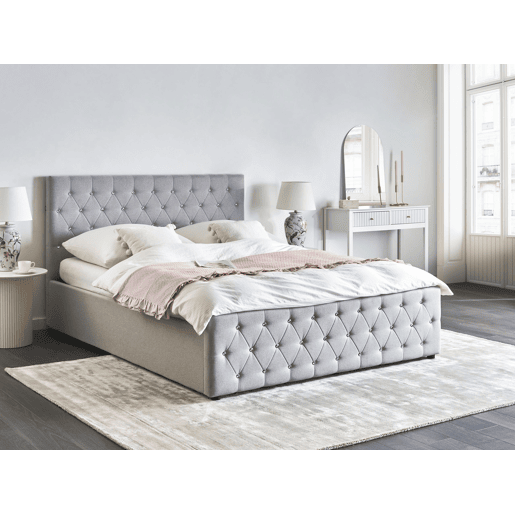 Cama baú Tecido AMIENS 160 x 200 cm Cinzento claro