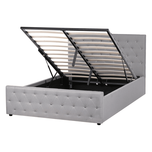 Cama baú Tecido AMIENS 140 x 200 cm Cinzento claro