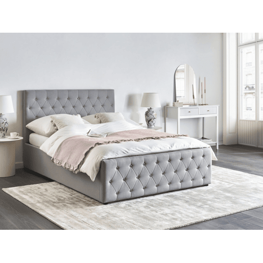 Cama baú Tecido AMIENS 140 x 200 cm Cinzento claro