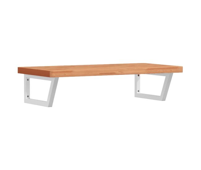 Vidaxl estante de lavabo de pared de acero y madera maciza de haya