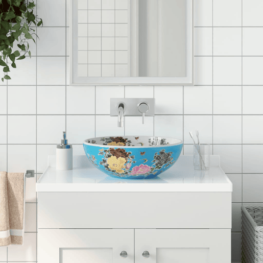 vidaXL Lavatório de bancada redondo F41x14 cm cerâmica multicor