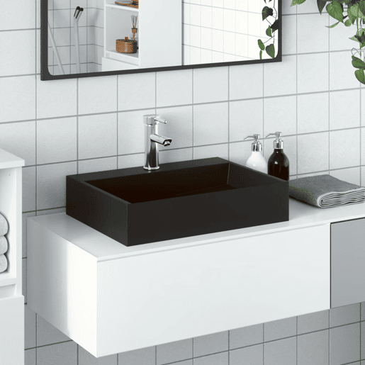 vidaXL Lavatório 50x38x11 cm mineralmármore fundido mate preto