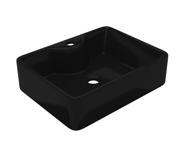Vidaxl lavabo de cerámica cuadrado con orificio de grifo/desagüe negro