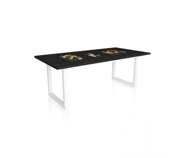 Mesa de comedor fija con patas metálicas en negro y blanco 90x194 cm altea negro blanco 194 x 75 x cm