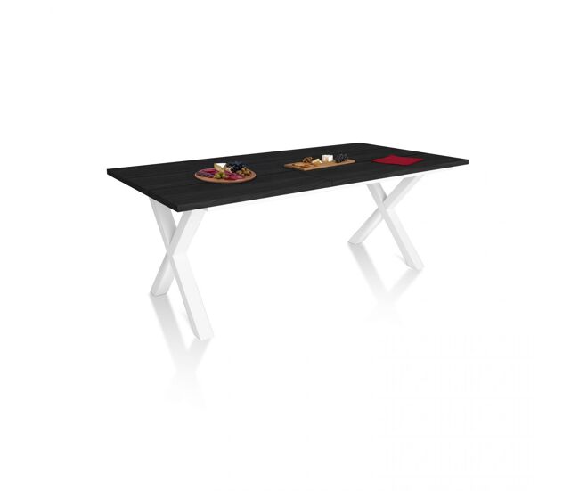 Mesa de comedor fija con patas metálicas en negro y blanco 90x194 cm Oana Negro Blanco 194 x 75 x cm
