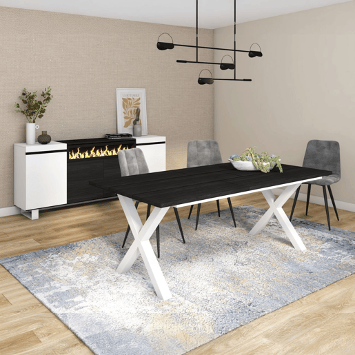 Mesa de jantar Oana 200 Negro Blanco 194 x 75 x 90 cm