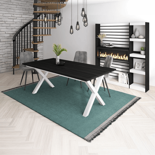 Mesa de jantar Oana 200 Negro Blanco 194 x 75 x 90 cm