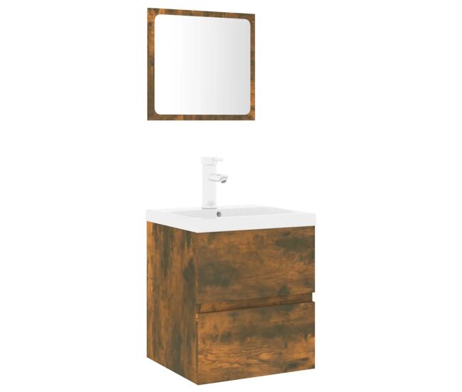 Vidaxl set de muebles de baño madera contrachapada color roble ahumado
