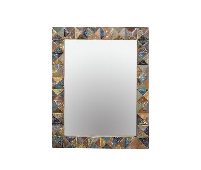 Espejo en madera reciclada, posibilidad de colgar horizontal y vertical. medidas : 100 cm x 80 cm x 4 cm grueso. volumen : 0,32 m3. peso 13 kg. el