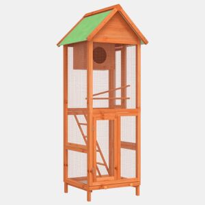 VidaXL Gaiola para pássaros 60x58,5x160 cm pinho maciço castanho
