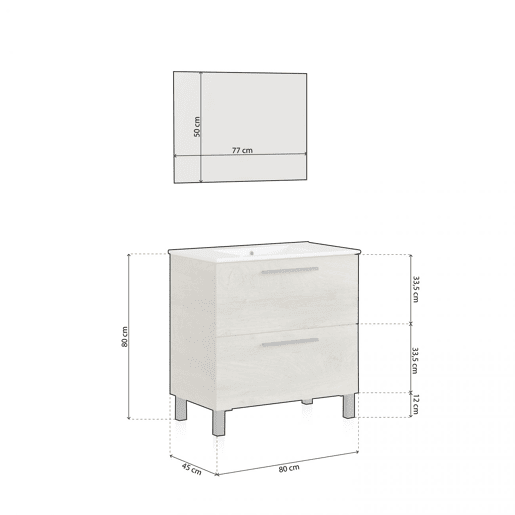 Conjunto de casa de banho com lavatório de cerâmica Sense Carvalho do Alasca 80 x 80 x 45 cm