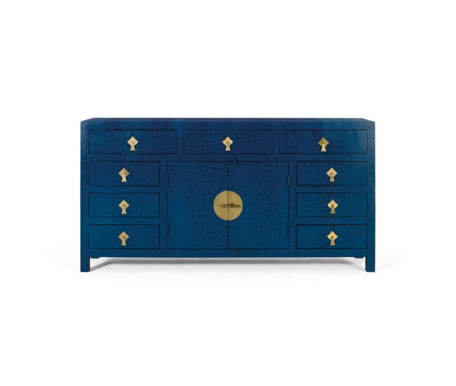 Este aparador de estilo zen presenta un diseño refinado y minimalista, está lacado en color azul.