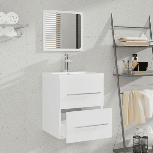 vidaXL Armário com lavatório embutido derivados de madeira branco