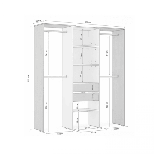 Roupeiro Lada Branco - Cimento 179 x 202 x 50 cm