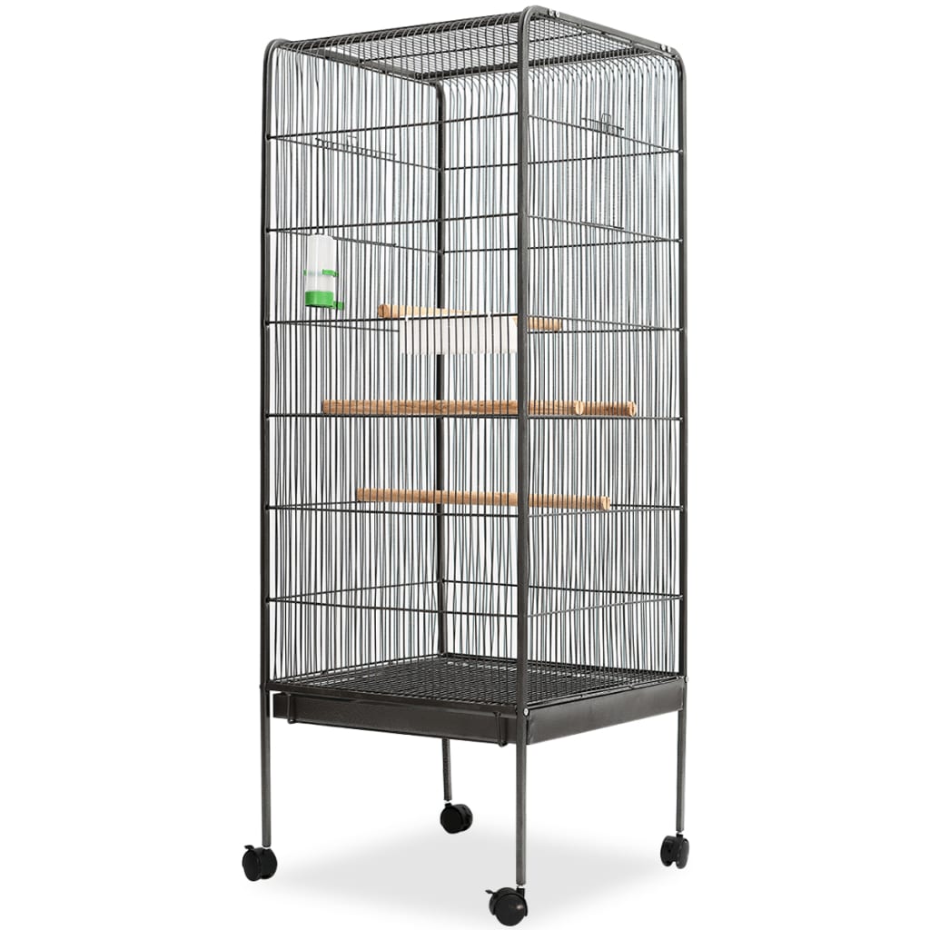 Vidaxl jaula para pájaros con techo de acero negro 54x54x146 cm