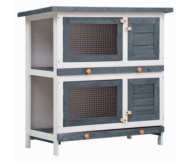 Vidaxl jaula conejera con 4 puertas madera gris