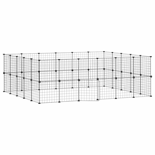 vidaXL Gaiola p animais de 44 painéis c porta 35x35 cm aço preto vidaXL Gaiola p animais de 44 painéis c porta 35x35 cm aço preto