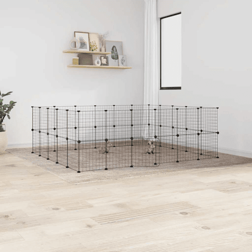 vidaXL Gaiola p animais de 44 painéis c porta 35x35 cm aço preto vidaXL Gaiola p animais de 44 painéis c porta 35x35 cm aço preto