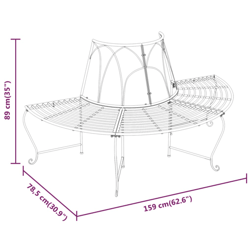 vidaXL Banco para árvore semicircular Ø159 cm aço preto