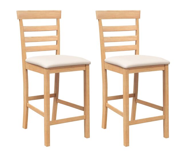 Vidaxl taburetes de bar con cojines 2 uds madera maciza natural caucho