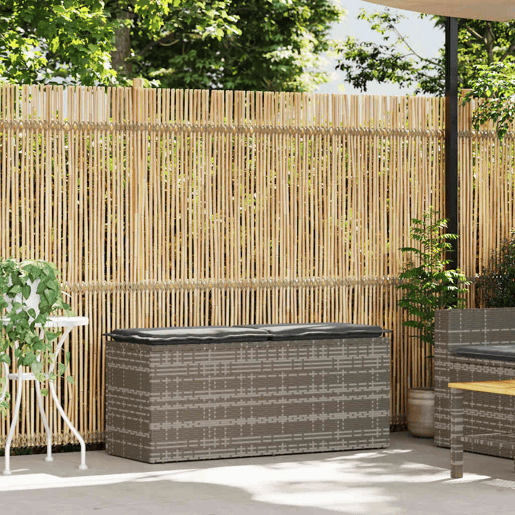 vidaXL Banco de jardim com almofadão 110x40x44 cm vime PE cinzento