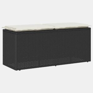 vidaXL Banco de jardim com almofadão 110x40x44 cm vime PE preto