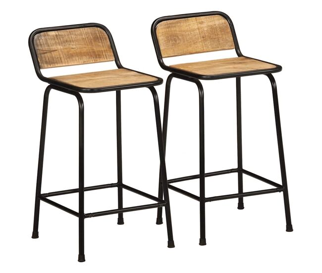Vidaxl taburetes de barra 2 uds 46x35,5x80 cm madera maciza de mango