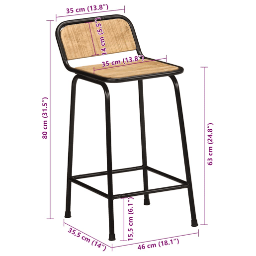 vidaXL Bancos de bar 2 pcs Madeira Maciça de Mangueira Rústica vidaXL Bancos de bar 2 pcs Madeira Maciça de Mangueira Rústica