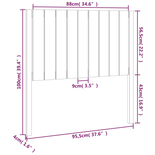 vidaXL Cabeceira de cama 95,5x4x100 cm pinho maciço preto