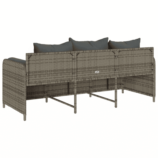 vidaXL Sofá de jardim de 3 lugares com almofadões vime PE cinzento vidaXL Sofá de jardim de 3 lugares com almofadões vime PE cinzento