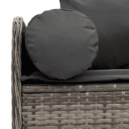 vidaXL Sofá de jardim de 3 lugares com almofadões vime PE cinzento vidaXL Sofá de jardim de 3 lugares com almofadões vime PE cinzento