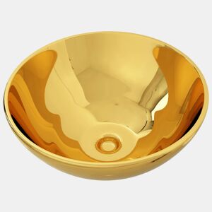 vidaXL Lavatório 32,5x14 cm cerâmica dourado
