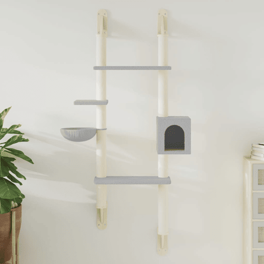vidaXL Árvore parede p gatos c poste arranhador 180 cm cinza-claro vidaXL Árvore parede p gatos c poste arranhador 180 cm cinza-claro