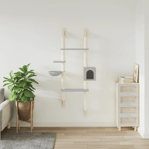 vidaXL Árvore parede p gatos c poste arranhador 180 cm cinza-claro vidaXL Árvore parede p gatos c poste arranhador 180 cm cinza-claro