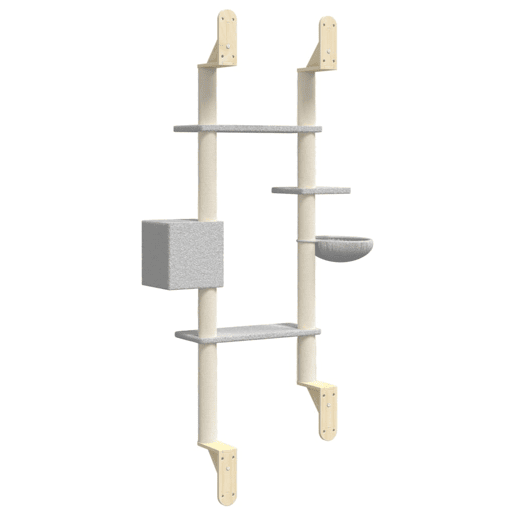 vidaXL Árvore parede p gatos c poste arranhador 180 cm cinza-claro vidaXL Árvore parede p gatos c poste arranhador 180 cm cinza-claro