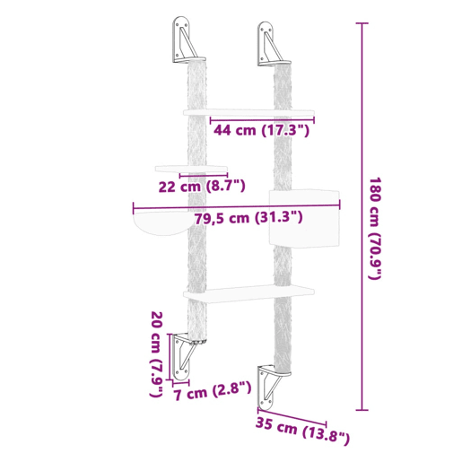 vidaXL Árvore parede p gatos c poste arranhador 180 cm cinza-claro vidaXL Árvore parede p gatos c poste arranhador 180 cm cinza-claro