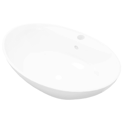 Lavatório cerâmico oval branco com buraco para torneira